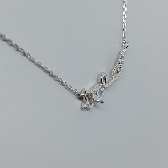 925 Sterling Silver Feather, Heart & Message Necklace,with CZ Simulated Diamonds - Picture 5 of 8